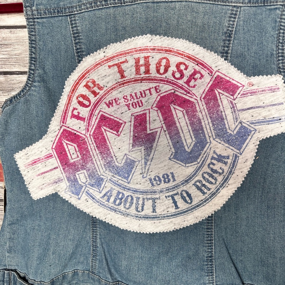 UpCycled Recycled Handmade Reworked Vintage AC DC Rock n Roll Denim Vest Gypsy - Picture 3 of 5